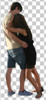 back, casual, couple, cutout, cutout couples, cutout people, day, eye level view, standing, sunny