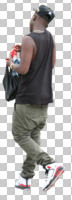 African, back, black, casual, cutout, cutout men, cutout people, day, diffuse, diffused light, eye level view, male, man, summer, walking