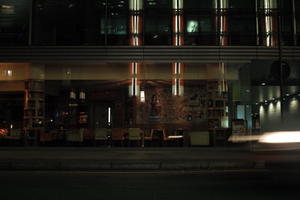 artificial lighting, building, cafe, England, eye level view, London, night, spring, street, The United Kingdom, urban