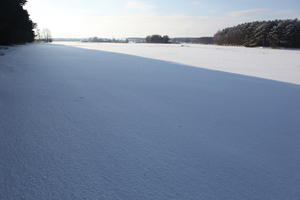 afternoon, bright, day, eye level view, field, Poland, shady, snow, sunny, Wielkopolskie, winter