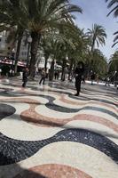Alicante, day, lamppost, lowered, natural light, palm, pavement, promenade, Spain, standing, sunny, Valenciana, vegetation, woman