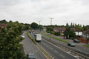 car, day, elevated, England, guardrail, London, natural light, road, The United Kingdom, truck, vegetation