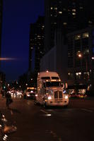 artificial lighting, evening, eye level view, Manhattan, New York, street, The United States, truck