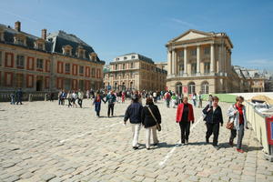 architecture, building, day, eye level view, France, group, Ile-De-France, landmarks, Palace of Versailles, Paris, pavement, people, plaza, spring, summer, summer, sunny