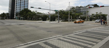 crossing, day, diffuse, diffused light, eye level view, Florida, Miami, pavement, street, summer, The United States