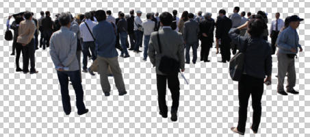 asian, back, cutout, cutout groups, cutout people, day, diffuse, diffused light, eye level view, group, spring, standing, walking