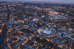 aerial view, artificial lighting, city, city lights, diffuse, diffused light, England, evening, London, The United Kingdom, urban, winter