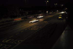 artificial lighting, car, car lights, city lights, elevated, England, evening, London, night, outdoor lighting, road, The United Kingdom, traffic, urban, winter