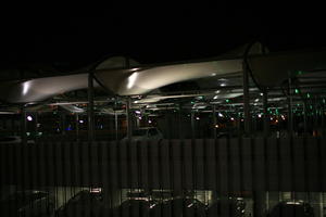 airport, artificial lighting, elevated, eye level view, louvres, Madrid, night, parking, Spain