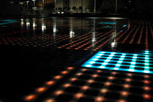 artificial lighting, Croatia, eye level view, floor, LED, night, plaza, spring, urban, wet, Zadar, Zadarska