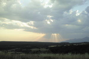 Andalucia, cloud, dusk, eye level view, San Pedro, sky, Spain, summer, sun glare, sunset