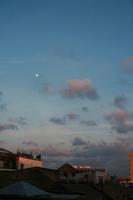 architecture, building, cloud, dusk, England, eye level view, London, moon, sky, sunset, The United Kingdom