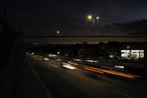 artificial lighting, car lights, city lights, elevated, England, evening, London, night, outdoor lighting, road, The United Kingdom, urban, winter