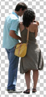 back, casual, caucasian, couple, cutout, cutout couples, cutout people, day, eye level view, standing, summer, sunny