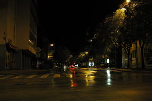 artificial lighting, city, Croatia, eye level view, night, spring, street, wet, Zadar, Zadarska