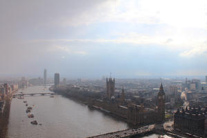 aerial view, Big Ben, bridge, city, day, England, London, Palace of Westminster, river, spring, sunny, The United Kingdom, urban