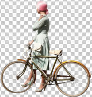 casual, caucasian, cutout, cutout people, cutout women, cycling, day, eye level view, female, side, spring, standing, sunny, woman