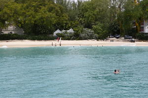 Barbados, beach, day, eye level view, group, natural light, people, seascape, spring, swimming, treeline, tropical