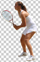 caucasian, cutout, cutout people, cutout women, day, eye level view, playing, sport, sporty, standing, summer, sunny, woman