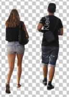 back, casual, caucasian, cutout, cutout couples, cutout people, day, eye level view, people, summer, walking