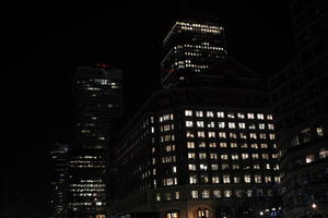 artificial lighting, building, building, city, cityscape, England, eye level view, London, night, office, The United Kingdom, winter