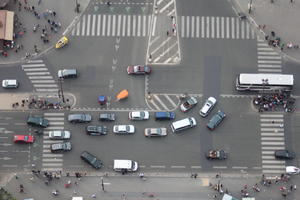 above, aerial view, autumn, day, diffuse, diffused light, France, Ile-De-France, Paris, street, traffic