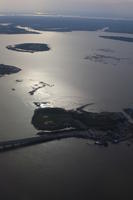 aerial view, coastline, dusk, Manhattan, New York, The United States