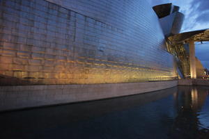 artificial lighting, Bilbao, evening, eye level view, facade, Guggenheim Museum, museum, Pais Vasco, Spain, wall