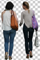 ambient light, back, casual, caucasian, cutout, cutout people, cutout women, day, eye level view, walking, woman