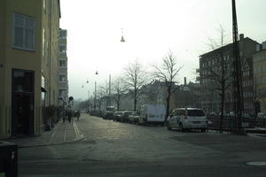 building, car, Copenhagen , day, Denmark, eye level view, Kobenhavn, overcast, pavement, street