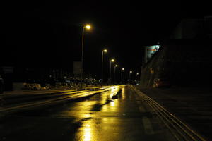 artificial lighting, city, Croatia, eye level view, fortress, night, spring, street, wet, Zadar, Zadarska