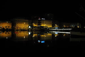 artificial lighting, boat, building, city, Croatia, eye level view, night, seascape, spring, waterfront, Zadar, Zadarska