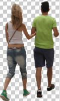 back, casual, caucasian, couple, cutout, cutout couples, cutout people, day, eye level view, summer, walking