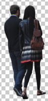 autumn, back, casual, couple, cutout, cutout couples, cutout people, day, eye level view, multiracial, natural light, walking