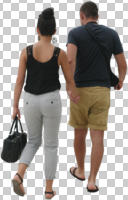 ambient light, back, casual, caucasian, couple, cutout, cutout couples, cutout people, day, eye level view, summer, walking