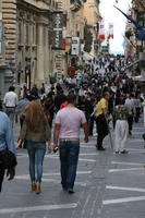 autumn, crowd, day, diffuse, diffused light, eye level view, Malta, natural light, people, walking