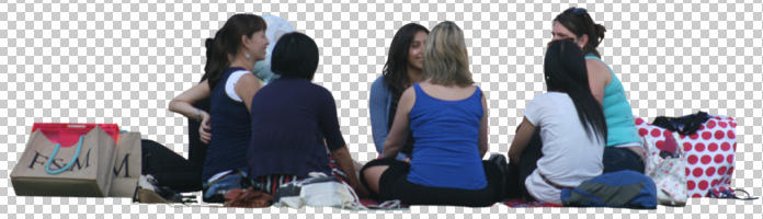 casual, caucasian, cutout, cutout groups, cutout people, day, eye level view, group, natural light, people, sitting, summer, woman