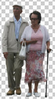 caucasian, couple, cutout, cutout couples, cutout people, day, diffuse, diffused light, elderly, eye level view, front, people, summer, walking