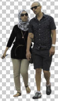 casual, couple, cutout, cutout couples, cutout people, day, diffuse, diffused light, eye level view, front, middleastern, spring, walking