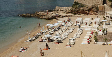 beach, Croatia, day, Dubrovacko-Neretvanska, Dubrovnik, elevated, group, people, summer, sunbathing, sunbed, sunny