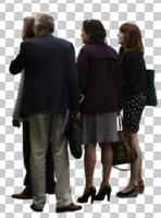 back, cutout, cutout groups, cutout people, day, diffuse, diffused light, eye level view, group, smart casual, standing, summer