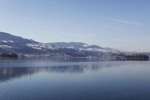 clear, coastline, day, eye level view, lake, mountain, Rapperswil, Sankt Gallen, sky, sunny, Switzerland, winter