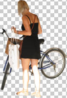 back, bicycle, casual, caucasian, cutout, cutout people, cutout women, cycling, day, direct sunlight, eye level view, female, NA, natural light, people, standing, summer, sunlight, sunny, sunshine, woman