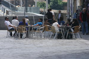 cafe, chair, day, eye level view, furniture, group, people, Porto, Porto, Portugal, sitting, spring, sunny