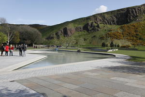 afternoon, day, Edinburgh, eye level view, group, natural light, park, pavement, people, pond, Scotland, spring, The United Kingdom