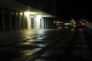 artificial lighting, building, building, city, Croatia, entrance, eye level view, night, pavement, residential, spring, street, urban, walkway, wet, Zadar, Zadarska