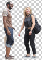 ambient light, casual, couple, cutout, cutout couples, cutout people, day, eye level view, front, multiracial, summer