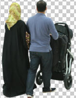 ambient light, arabic, back, casual, couple, cutout, cutout couples, cutout people, day, eye level view, walking