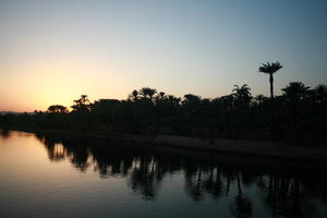 clear, dusk, East Timor, Egypt, Egypt, eye level view, palm, river, river Nile, silhouette, sky, sunset, tree, vegetation