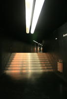 Alicante, artificial lighting, eye level view, floor, indoor lighting, interior, lamp, LED, sign, Spain, station, steps, Valenciana